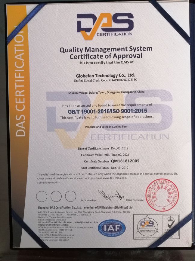 Globefan ISO certificate updated as version ISO9001: 2015